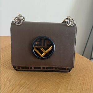 Fendi Brown Shoulder Bag with Gold and Silver Details